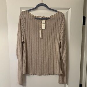 Pilcro Striped Knit Top in Gold and Cream